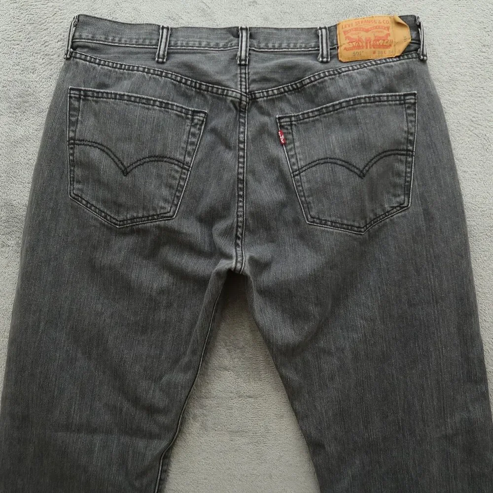 Levi's 501 Jeans Mens Size 38x34 Gray Original Fit Button Fly Straight Denim